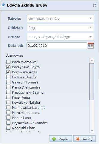 Praca z Modułem lekcyjnym Rysunek 28. Ustalanie składu grupy. Jeśli nastąpi zmiana składu grupy, należy wybrać przycisk.