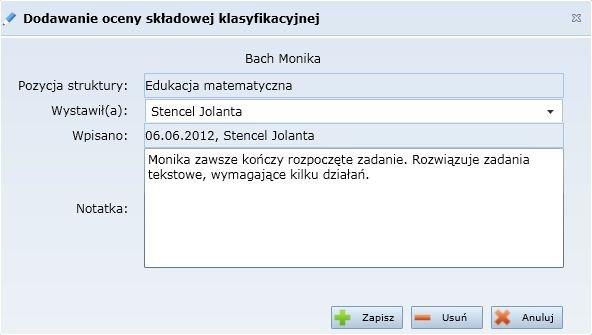 Prowadzenie lekcji według standardów dla klas 1-3 Zadania dodaje się, klikając przycisk ocen.