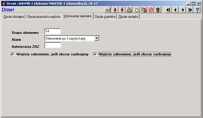 Sterowanie pracą systemu alarmowego- jeżeli czytniki przy drzwiach 17 mają służyć również do zazbrajania/ rozbrajania systemu alarmowego, to w tej