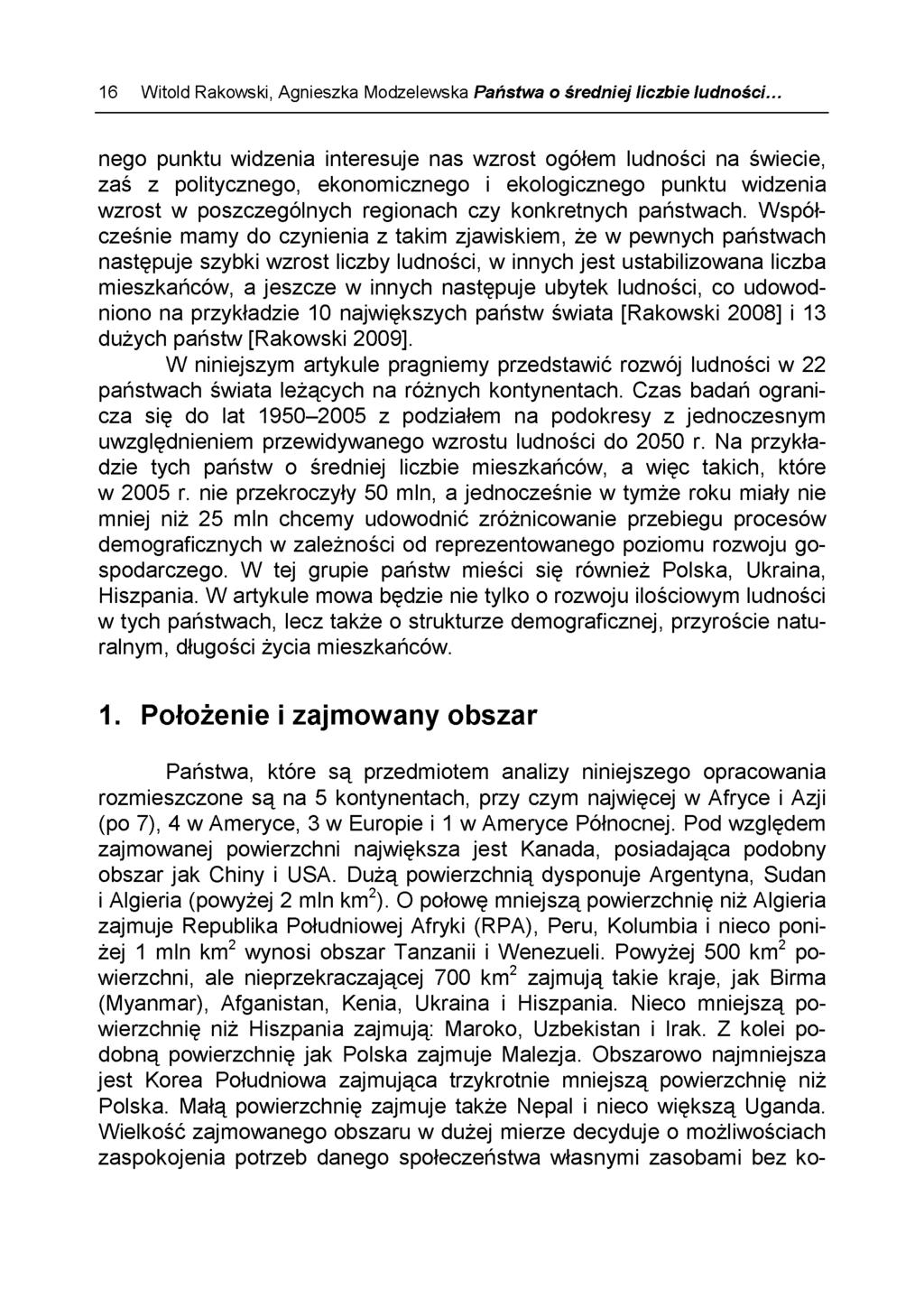Witold Rakowski, Agnieszka Modzelewska Państwa Ż średniej liczbie ludności.