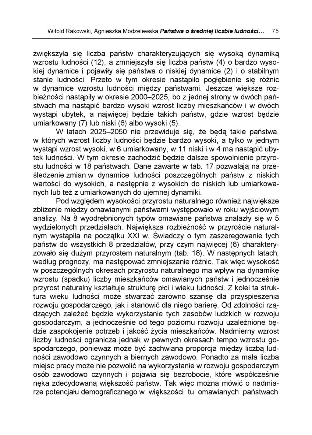 Witold Rakowski, Agnieszka Modzelewska Państwa ż średniej liczbie ludności.