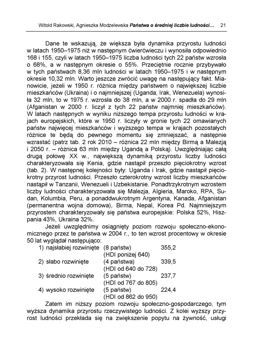 Witold Rakowski, Agnieszka Modzelewska Państwa Ż średniej liczbie ludności.
