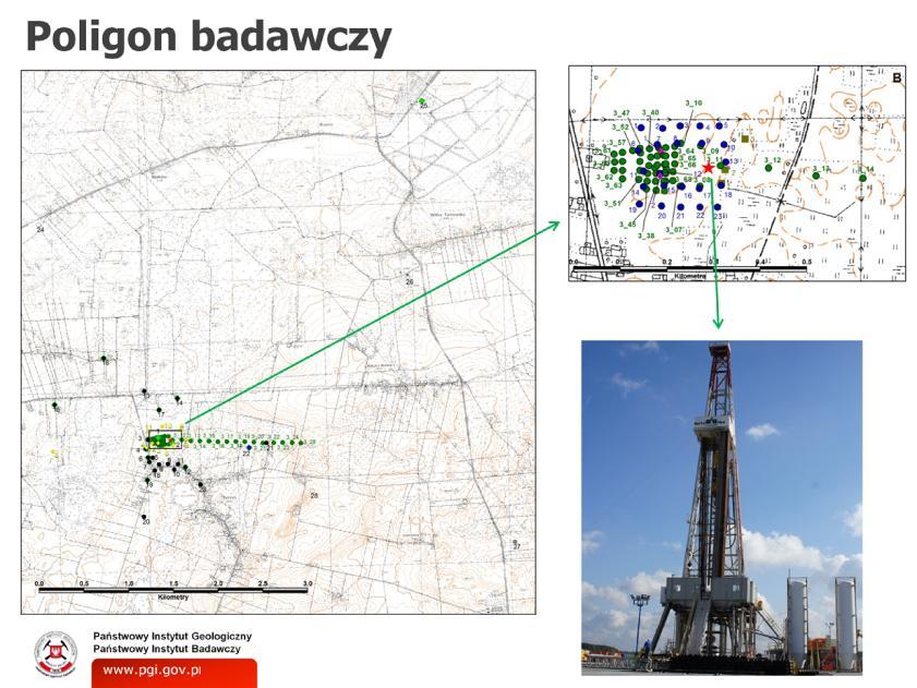 Termin poligon badawczy oznacza wycinek przestrzeni wokół otworu wiertniczego, w szczególności teren zakładu wykonującego roboty geologiczne oraz jego najbliższe sąsiedztwo.