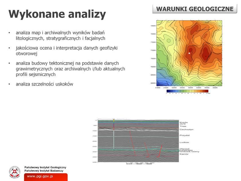 W ramach przeprowadzonych badań wykonano następujące analizy: analiza map i archiwalnych wyników badań litologicznych, stratygraficznych i facjalnych, jakościowa ocena i