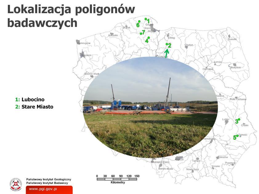 Badania zrealizowano na następujących poligonach badawczych: 1) Lubocino: odwiert Lubocino