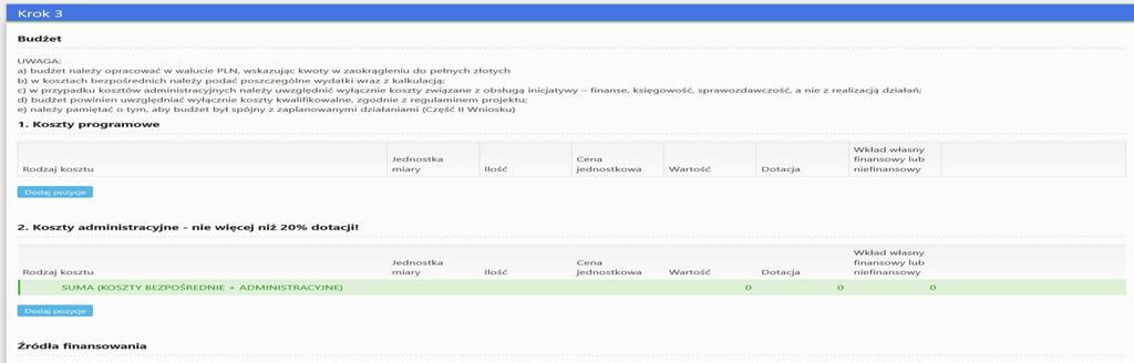 W pozycjach Szczegółowy opis działań - Trwałość Projektu należy redagować wniosek w oparciu o wskazówki zawarte w instrukcjach znajdujących się pod zielonym znakiem zapytania po prawej stronie tekstu.