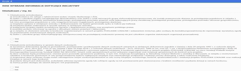 W pozycji deklaracja wkładu własnego należy wpisać kwoty wkładu własnego w zależności od jego rodzaju.