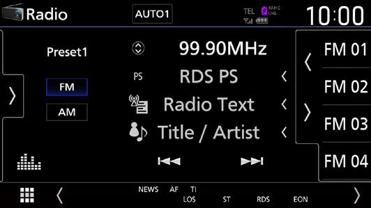 Radio Radio Podstawowa obsługa radia Większością funkcji można sterować, korzystając z ekranu sterowania źródłem. Aby słuchać ze źródła Radio, dotknij ikony [Radio] na ekranie wyboru źródła.