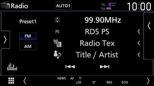 Treść A: nazwa stacji (PS), tekst RDS, tytuł i wykonawca Treść B: gatunek PTY, tekst RDS plus Preset#: Numer zapisanej pozycji 42 4 4 4 7 2 Wyszukiwanie trybu Dotknij, aby przełączyć tryb