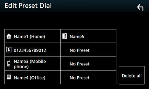 Sterowanie Bluetooth ÑÑNumer telefonu zapisany w pamięci W urządzeniu możesz zarejestrować często wykorzystywane numery telefonów. 1 Dotknij []. 2 Dotknij [Edit].