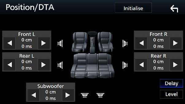Sterowanie dźwiękiem Sterowanie położeniem DTA Można szczegółowo ustawić położenie słuchacza. 1 Dotknij [Adjust]. 2 Dotknąć [Delay].