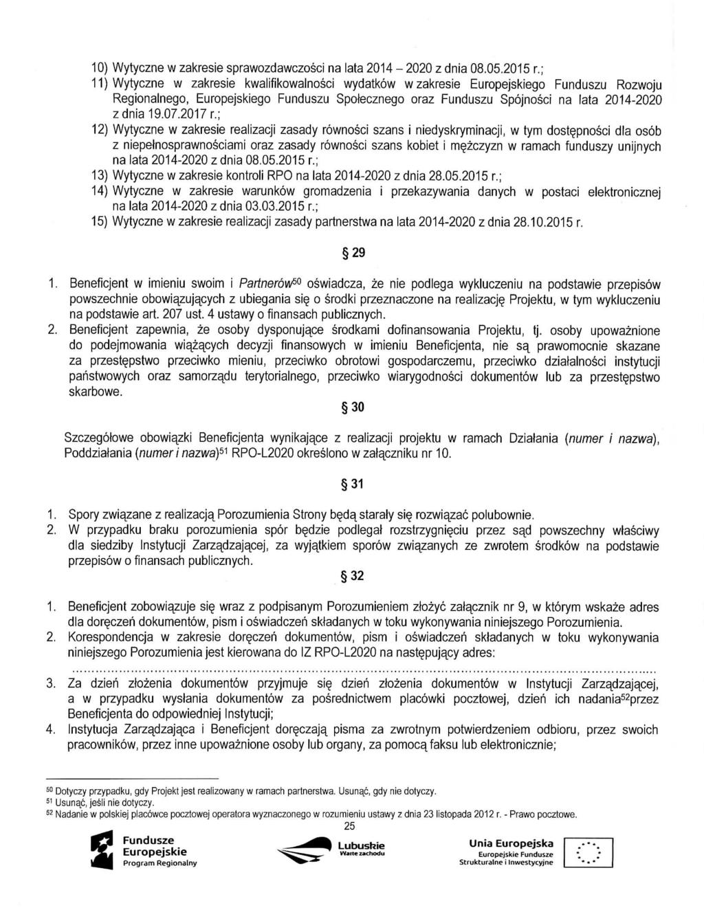 10) Wytyczne w zakresie sprawozdawczosci na lata 2014-2020 zdnia 08.05.2015 r.