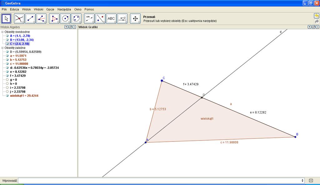 S t r o n a 5 Fig.4. the ratio of sections lengths in another case Moving the triangle s apex examine the issue for other triangles.