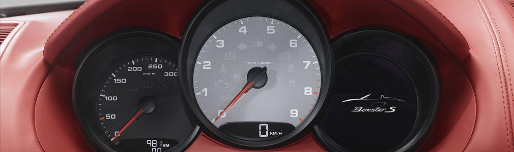GTS S Wskazanie biegu w obrotomierzu Analogowe wskaźniki prędkości obrotowej silnika, prędkości samochodu i poziomu paliwa w zbiorniku Cyfrowy wyświetlacz całkowitego przebiegu, przebiegu okresowego,