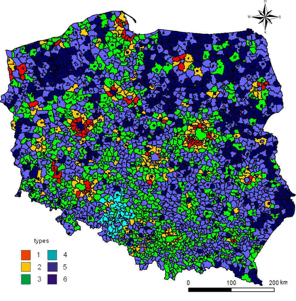 Le quatrième type de commune n est apparu que dans la région d Opole. Par contre, les communes appartenant au type 5 sont réparties dans tout le pays, le plus souvent ce sont des communes rurales.