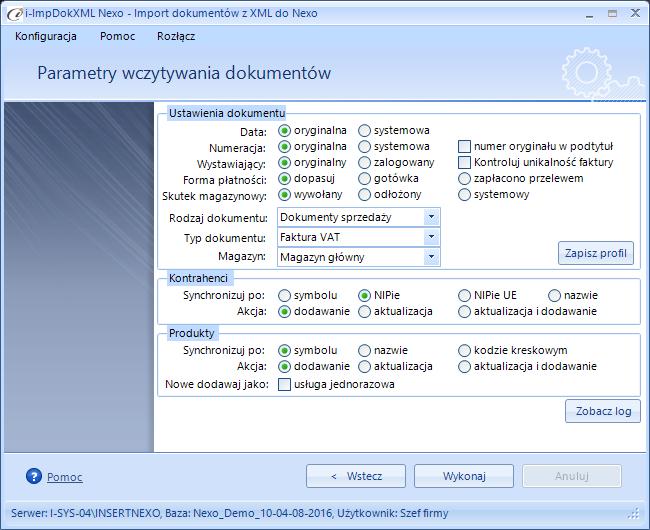 3.3. Parametry wyczytywania dokumentów Po wybraniu określonych dokumentów do importu przechodzimy do Parametrów wyczytania dokumentów. (rys. 17