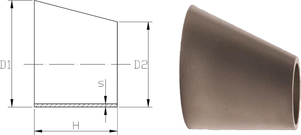 Redukcja niesymetryczna D1 D2 H S Waga (kg) 10/6 17,2 13,7 26 2,0 0,02 15/8 21,3 13,7 28 2,0 0,02 15/10 21,3 17,2 28 2,0 0,02 20/15 26,9 21,3 38 2,0 0,02 25/15 33,7 21,3 51 2,0/3,0 0,07/0,10 25/20