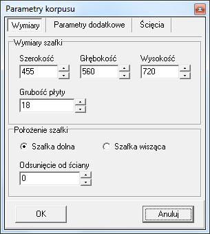 Po wybraniu pierwszej opcji Edycja korpusu (dostępnej również pod ikoną i klawiszem [F2]) otwiera się okno Parametry korpusu, w którym