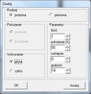 Dla regałów istnieje możliwośd dodania większej ilości półek jednocześnie (domyślnie trzech naraz). Po każdym dodaniu półek pojawią się one na liście.