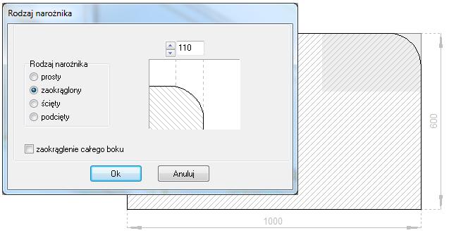rys. 208 narożnik zaokrąglony 5.6. Przegląd rodzajów narożników - ścięcia wybrad trzeci rodzaj narożnika, czyli ścięty (rys.
