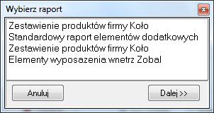 Zakładka Wycena - generacja raportów elementów wnętrzarskich Zestawienie użytych elementów może zostad przedstawione w formie raportu, który można wydrukowad.