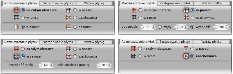 - możliwośd zdefiniowania odsunięcia od granicy (w mm) - możliwośd podania ilości pasów (wartości dziesiętne też są przyjmowane); - alternatywnie można zdefiniowad wysokośd pasa (w mm) szachownica -