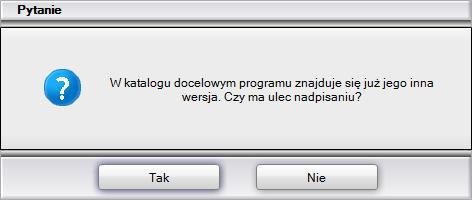 Jeśli we wskazanej lokalizacji program CAD Decor PRO był już wcześniej zainstalowany, instalator poinformuje o tym fakcie i upewni się, że użytkownik chce zainstalowad program ponownie w tym samym
