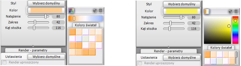 rys. 427 panel wybory kolorów w dwóch możliwych układach Wszystkie zmiany w ustawieniach halogenów można śledzid na bieżąco w wizualizacji.