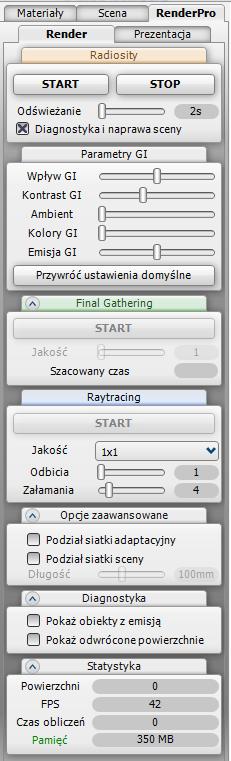 które wymagają czasu obliczeo oznaczone są przyciskiem <START>. Dodatkowo w celu łatwej identyfikacji najważniejszych grup funkcji oznaczono je kolorami.
