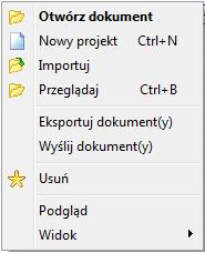 W menu tym dodatkowo dostępna są opcje: Eksportuj dokument(y) oraz Wyślij dokument(y). Pierwsza z nich zapisuje rysunki we wskazanej lokalizacji w postaci skompresowanego pliku ZIP.