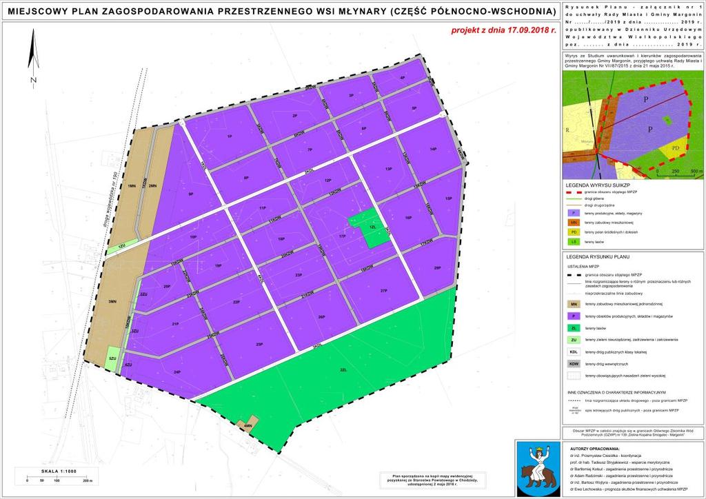 Ryc. 9. Rysunek miejscowego planu zagospodarowania przestrzennego wsi Młynary (część północno-wschodnia) Źródło: opracowanie własne. 9.2 Rozwiązania mające na celu zapobieganie, ograniczanie lub kompensację przyrodniczą negatywnego oddziaływania na środowisko Omawiany teren leży poza systemem obszarów chronionych.