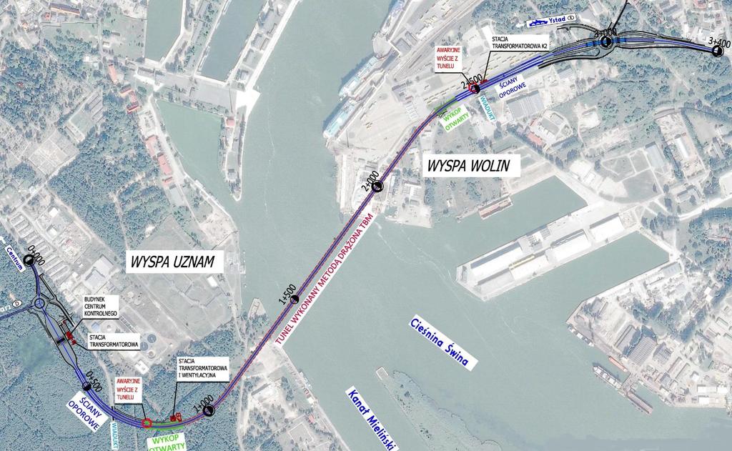 2.5 Tunel drogowy połączenie wysp Uznam i Wolin dk3 usprawnienie połączenia komunikacyjnego pomiędzy wyspami Uznam i Wolin w Świnoujściu.