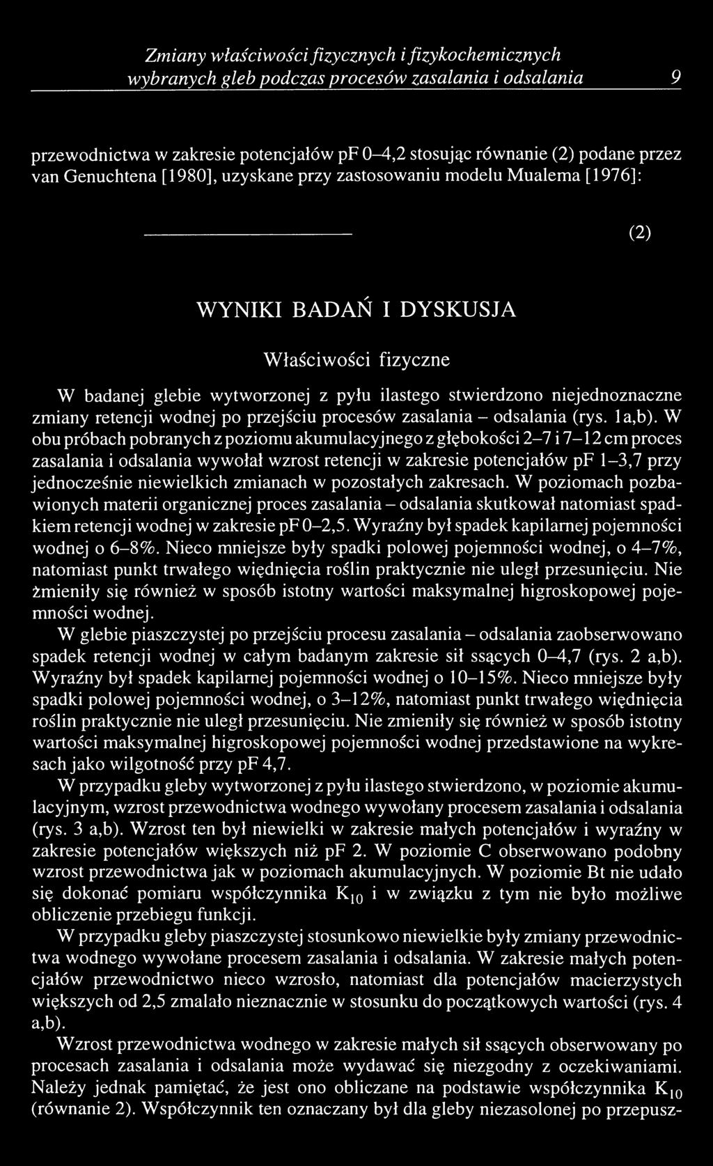 retencji wodnej po przejściu procesów zasalania - odsalania (rys. la,b).
