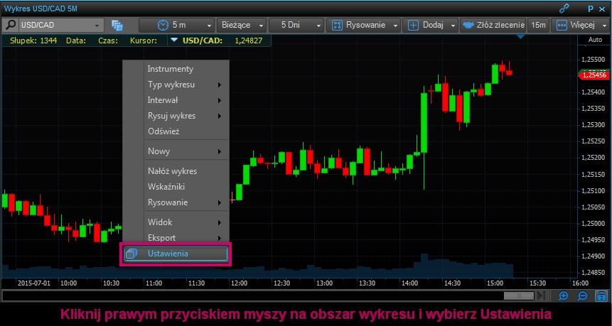 W obszarze wykresu dostępne są również inne ustawienia pozwalające na optymalny dobór parametrów i