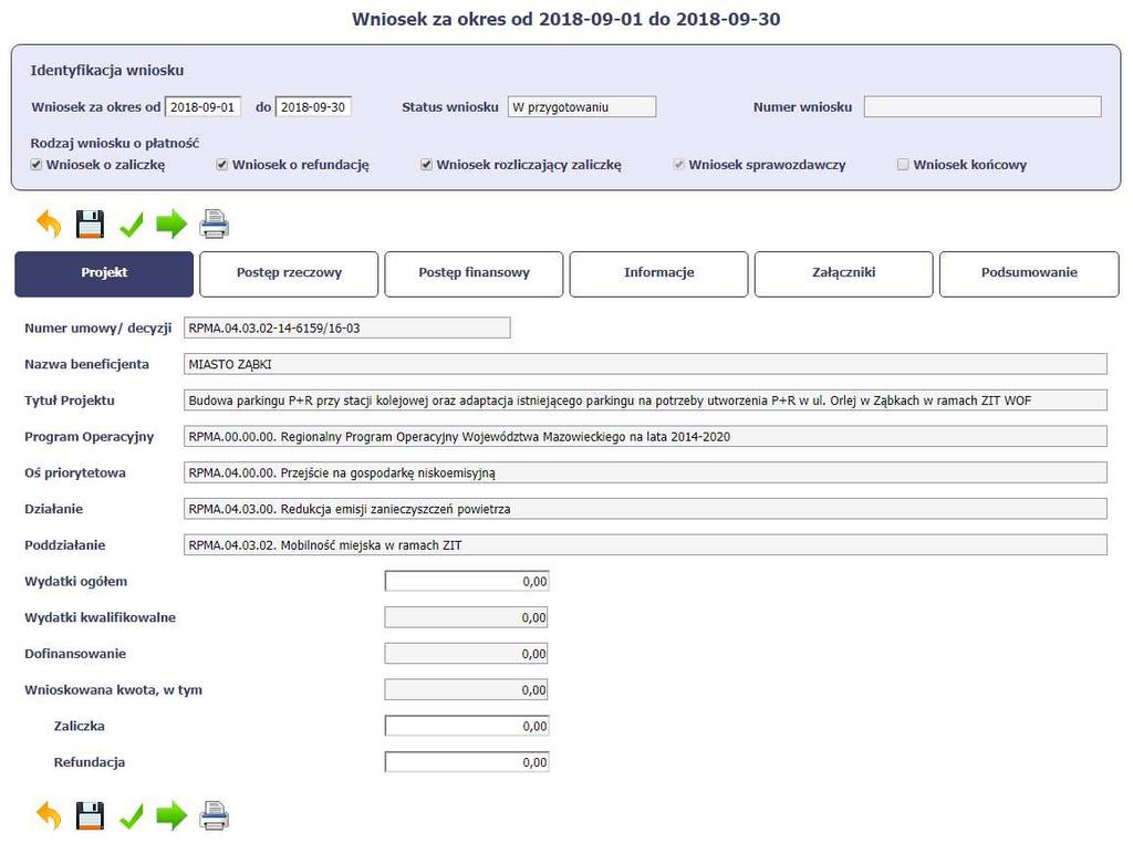 Spowoduje to wyczyszczenie wartości wprowadzonych w bloku Identyfikacja wniosku.