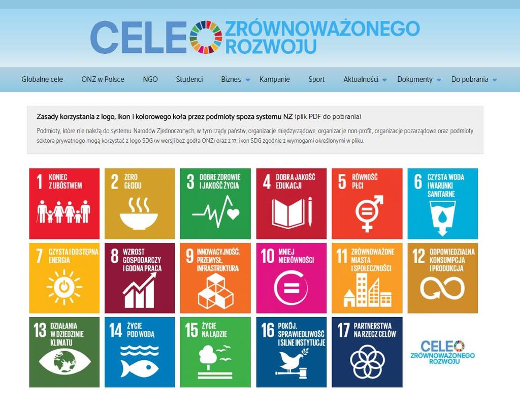 Platforma Celów Zrównoważonego Rozwoju Skupia wszystkie strony zainteresowane Celami Zrównoważonego Rozwoju opis wszystkich Celów działania prowadzone przez ONZ w