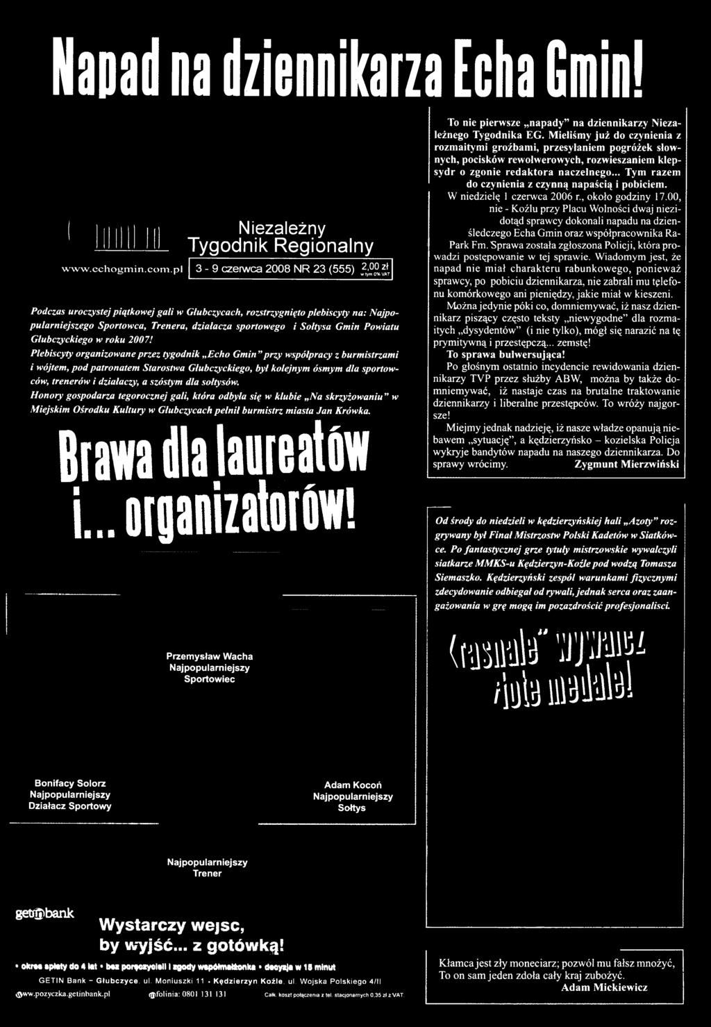 dla sołtysów. Honory gospodarza tegorocznej gali, która odbyła się w klubie Na skrzyżowaniu w Miejskim Ośrodku Kultury w Głubczycach pełnił burmistrz miasta Jan Krówka. liawa dla laarealm i.