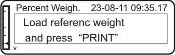 10.5.1 Wprowadzanie masy referencyjnej poprzez ważenie W trybie ważenia nacisnąć przycisk MENU. Zostanie wyświetlone menu główne. Za pomocą przycisków nawigacyjnych wybrać punkt menu Percent weigh.