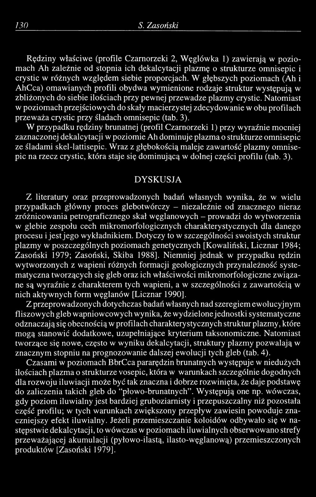 proporcjach. W głębszych poziomach (Ah i AhCca) omawianych profili obydwa wymienione rodzaje struktur występują w zbliżonych do siebie ilościach przy pewnej przewadze plazmy crystic.