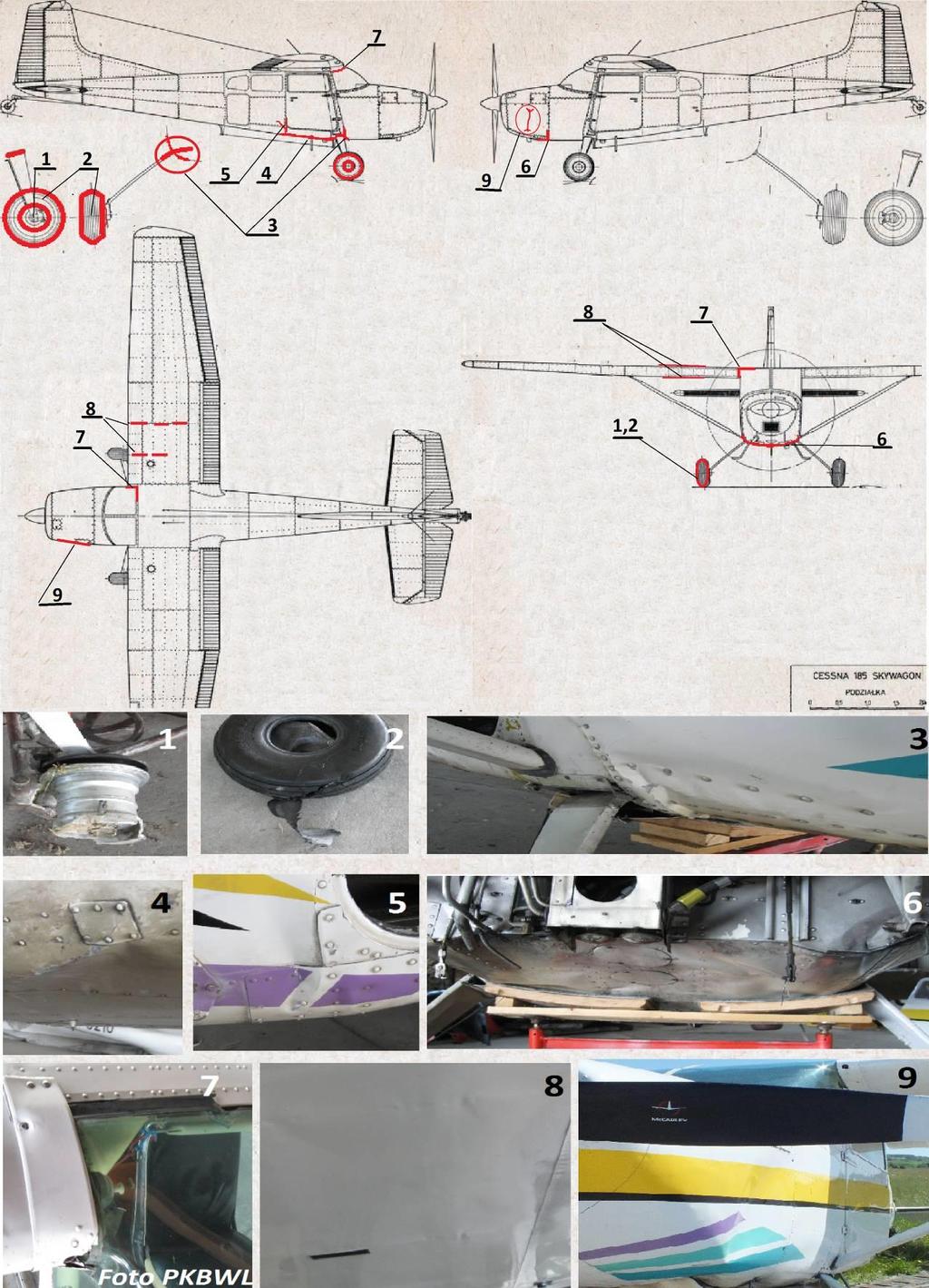 kabiny i zafalowane poszycie prawego skrzydła i lewej strony maski silnika. Ilustracja nr 1.