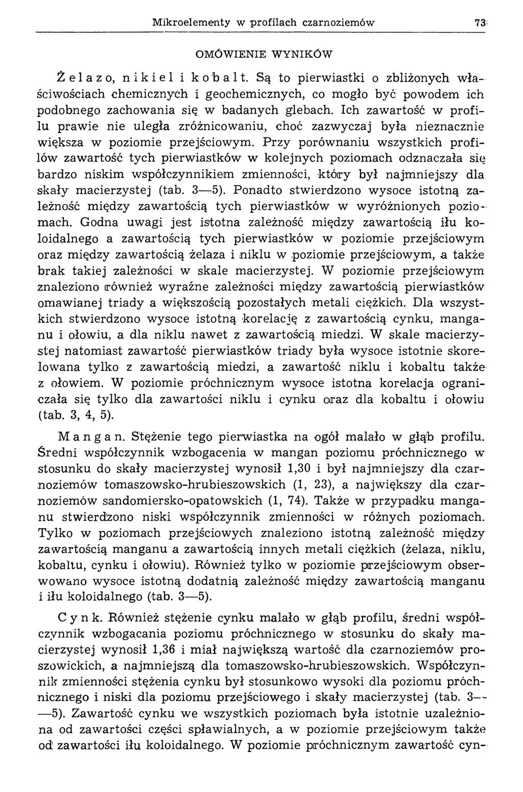M ikroelem enty w profilach czarnoziem ów 73; OMÓWIENIE W YNIKÓW Żelazo, nikiel i kobalt.