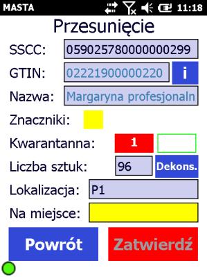 Paleta o numerze SSCC może być przemieszczana do dowolnej oznakowanej lokalizacji magazynowej.