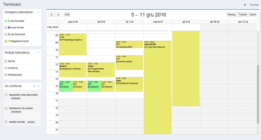 4. Moduł Terminarz Terminarz ułatwia organizację czasu oraz przepływ informacji w firmie.