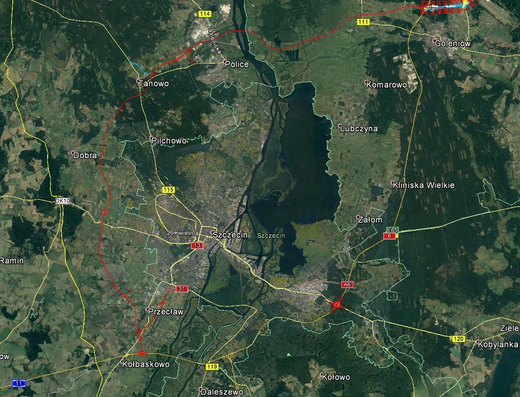 ZOS w powiązaniu z drogami dojazdowymi Odcinki istniejące Zachodnia Obwodnica Szczecina DK13