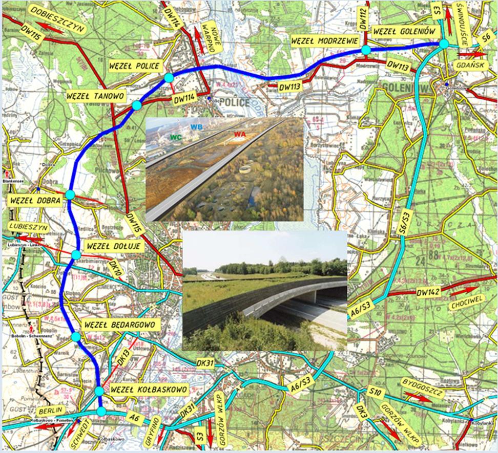 Cel ogólny: Zapewnienie spójności sieci dróg krajowych województwa zachodniopomorskiego i połączenie systemu transportowego miasta Szczecina z europejskim i polskim układem autostrad (A11, A20, A6) i