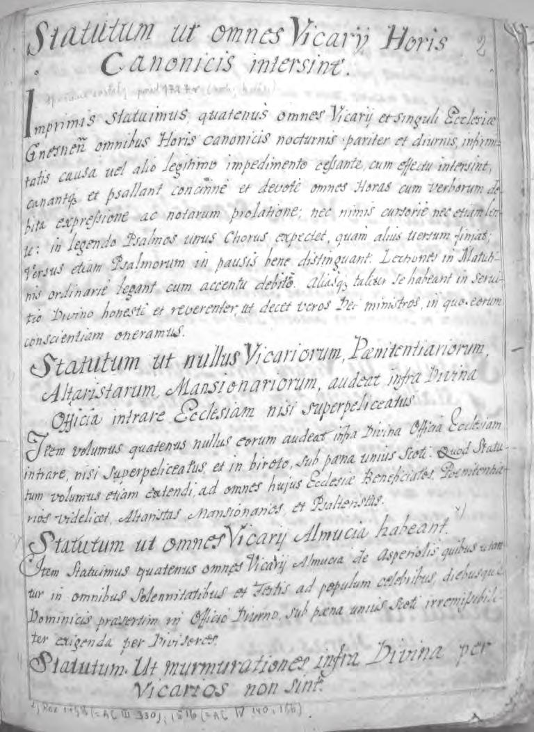 NAJSTARSZE STATUTY WIKARIUSZY KATEDRY GNIE NIEÑSKIEJ (Z ROKU 1500) 15 Il. 2.