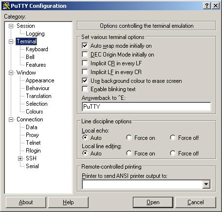 Program PuTTY Do komunikacji po porcie szeregowym