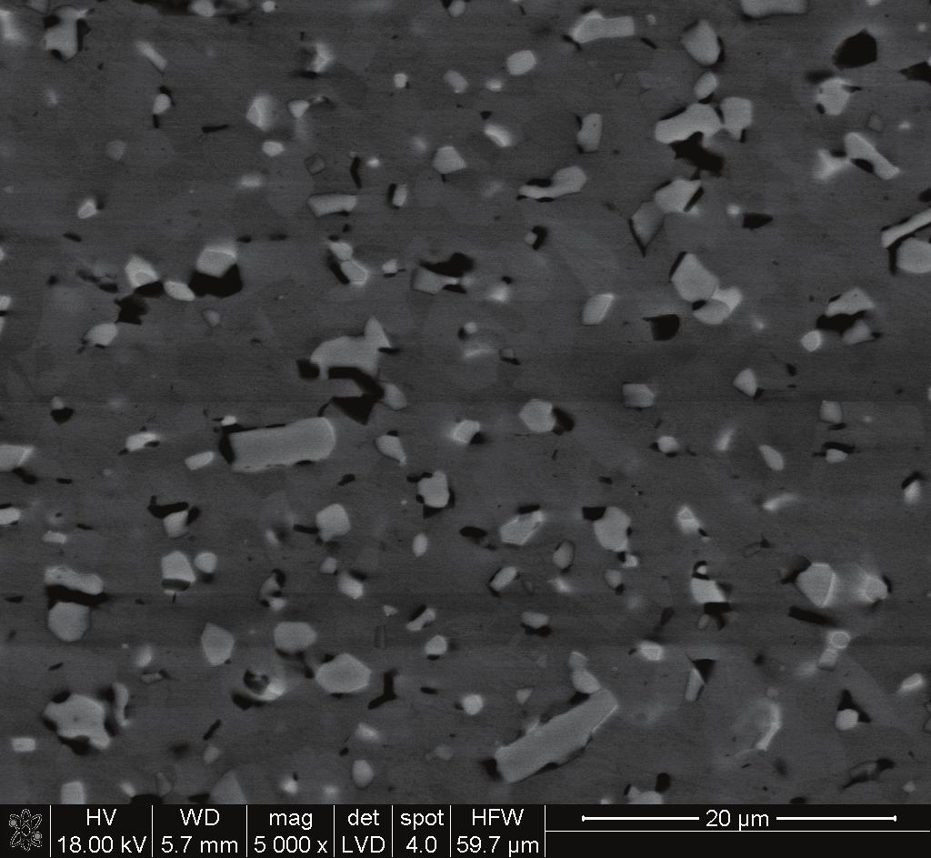 Rys 1 Kompozyt SiC (UF--% obj TiB2: wieloodcieniowy obraz powierzchni zgładu z elektronowego mikroskopu skaningowego, binarny obraz cząstek TiB2 z obrazu A Fig 1 SiC (UF-- vol % TiB2 composite: