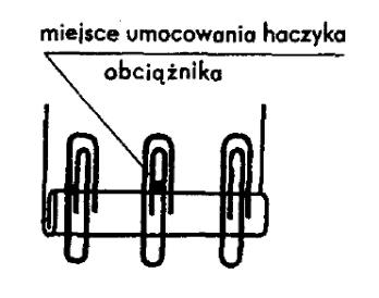 21 Taśmę papierową o długości około 1,5 m nawijamy tuźno na gilzę preszpanową lub jej podobną i nakładamy na wieszak rolki papieru, po czym koniec taśmy papierowej wprowadzamy w uprzednio dopasowane