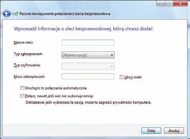 Pojawi się okno konfiguracji sieci bezprzewodowej.